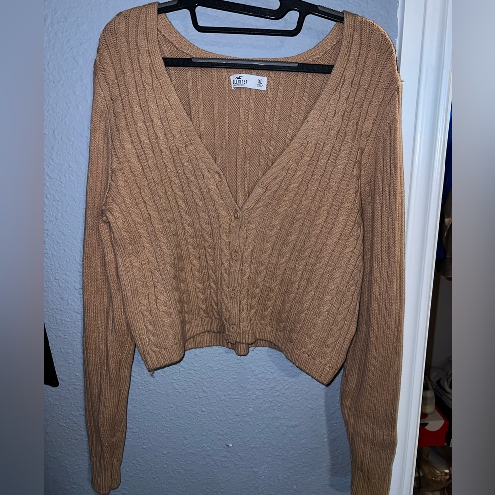Hollister Tan Crop Knit Cardigan NWT
